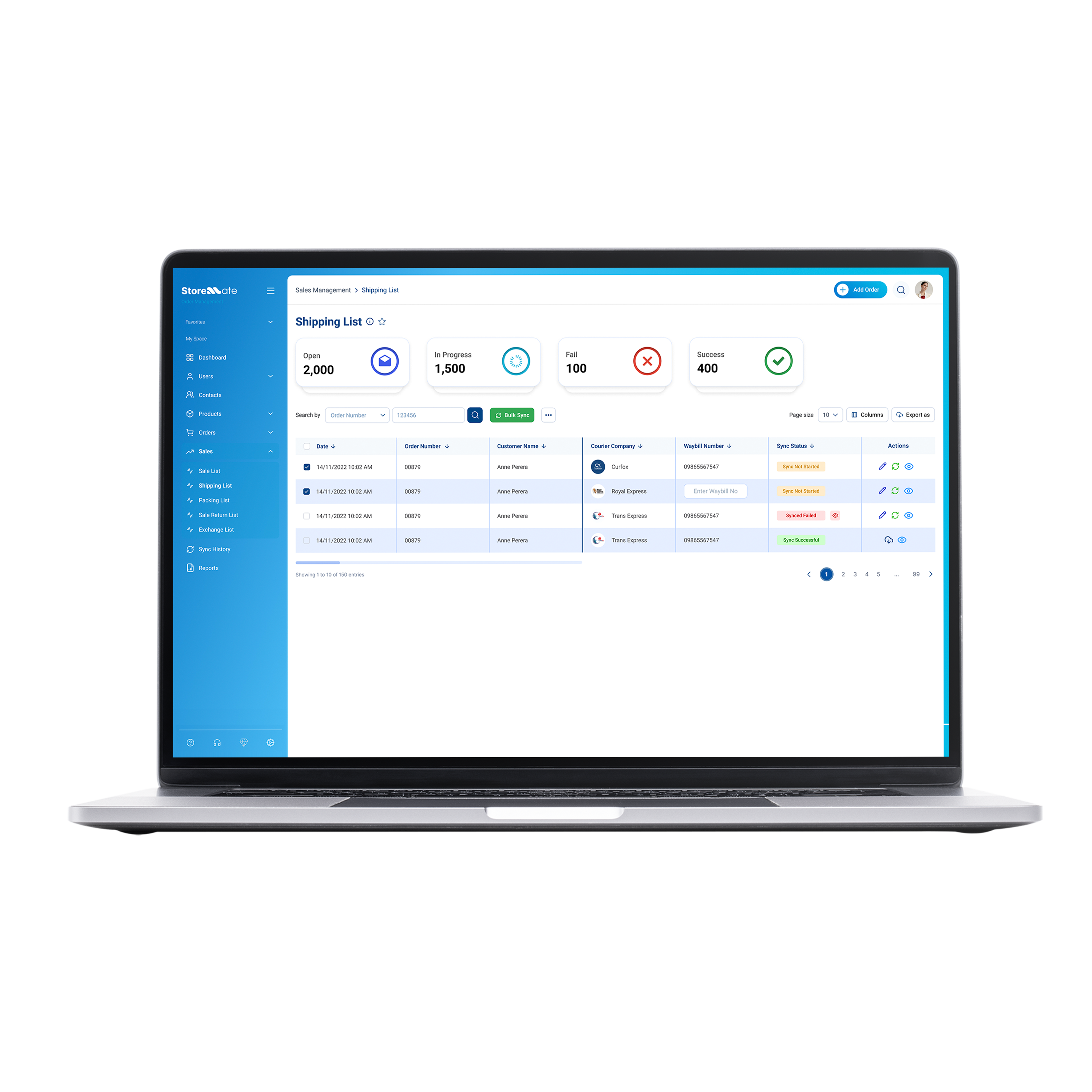 Storemate professional shipping list with automated courier sync